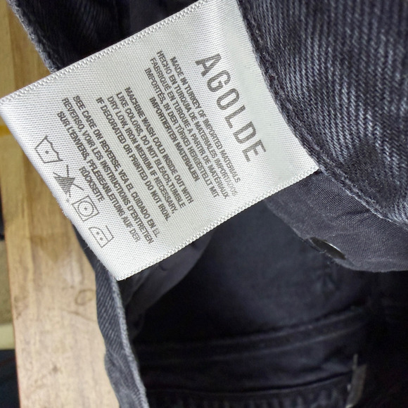 Agolde Criss Cross High Waist Jeans 29 Womens Black Shambles Cotton Frayed - Picture 9 of 10